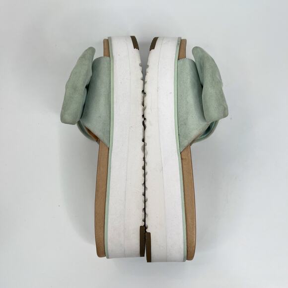 Ugg Joan Platform Slide Sandal Size 7 Aqua Blue Suede Bow Open Toe Comfort - Picture 7 of 10